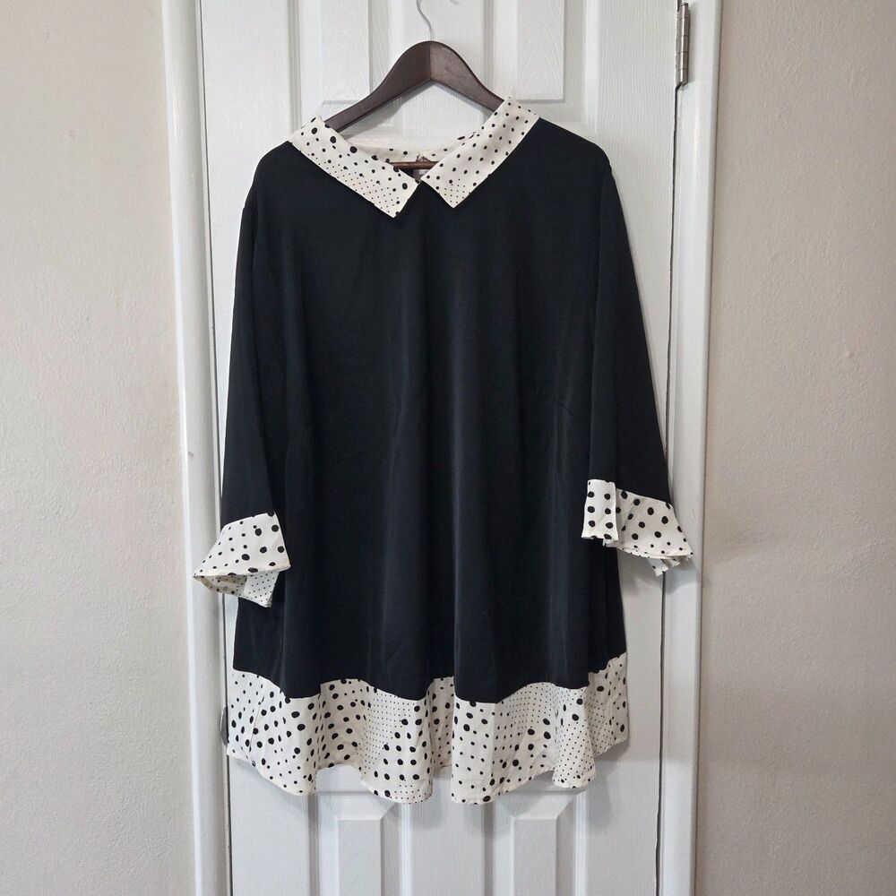 NWT BloomChic Dress Size 26 4X Black White Polka Dot Collar Plus Size